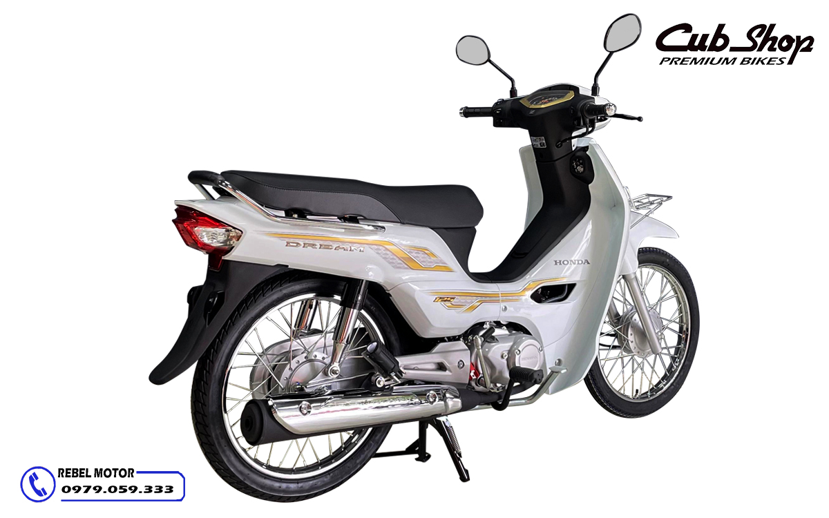 Honda Dream 125 2024 màu trắng sau trái